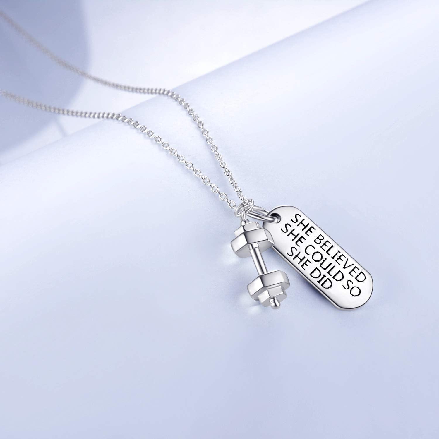 925 Sterling Silver She Believed Motivational Gym Jewelry - Inspirational Fitness Gift for Women-0-2