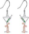 wholesale 925 Sterling Silver Champagne Martini Dangle Earrings with Green Stones and Bow for Women-0-0
