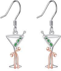 wholesale 925 Sterling Silver Champagne Martini Dangle Earrings with Green Stones and Bow for Women-Martini