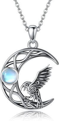 wholesale 925 Sterling Silver Moonstone Raven Crescent Moon Pendant Necklace s for Women-Raven