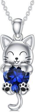 wholesale 925 Sterling Silver Birthstone Cat Pendant Necklace for Women-0-0