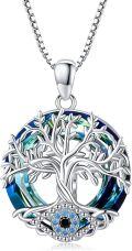 wholesale 925 Sterling Silver Blue Crystal Evil Eye Tree of Life Pendant Necklace Celtic s for Women-0-0