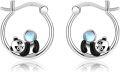 wholesale 925 Sterling Silver Panda Moonstone Huggie Hoop Earrings for Women Girls Mothers Day Gift Animal Charm Jewelry 43mm Diameter-0-0