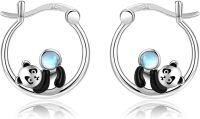 wholesale 925 Sterling Silver Panda Moonstone Huggie Hoop Earrings for Women Girls Mothers Day Gift Animal Charm Jewelry 43mm Diameter-Panda