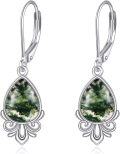 wholesale 925 Sterling Silver Teardrop Green Moss Agate Drop Earrings Gemstone s for Her-0-0