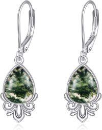 wholesale 925 Sterling Silver Teardrop Green Moss Agate Drop Earrings Gemstone s for Her-Moss Agate3