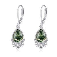 wholesale 925 Sterling Silver Teardrop Green Moss Agate Drop Earrings Gemstone s for Her-Moss Agate3