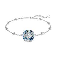wholesale 925 Sterling Silver Tree Of Life Bracelet With Blue Crystal Centerpiece-Tree of Life