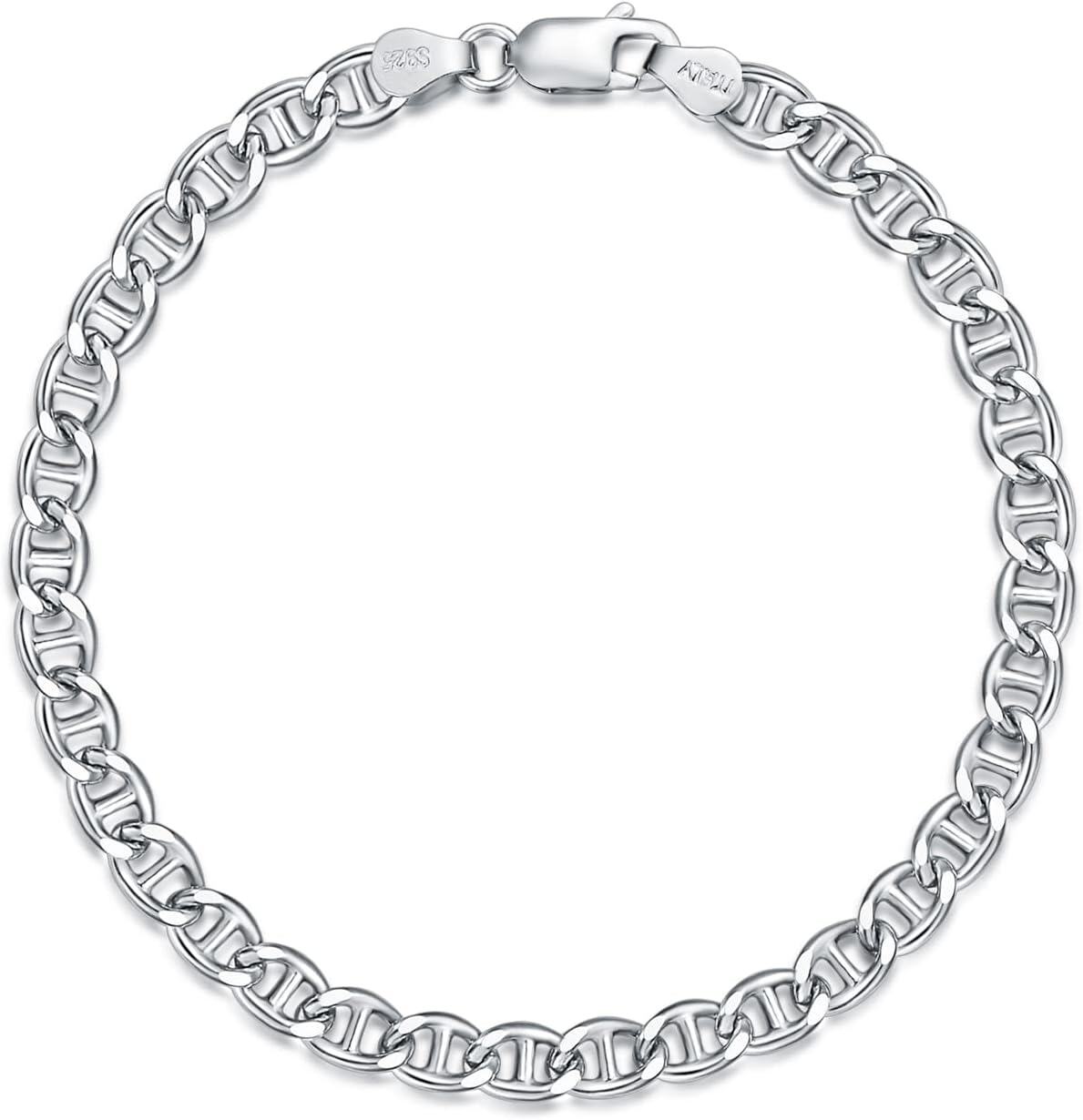 925 Sterling Silver Mariner Link Chain Bracelet with Lobster Claw Clasp - Men & Women's Jewelry (Length: 7 / Width: 3 mm)-0-0