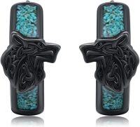 wholesale 925 Sterling Silver Black Dragon Head with Turquoise Studs - Viking Style Jewelry for Men & Women-D001-Viking Wolf