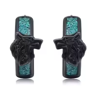 wholesale 925 Sterling Silver Black Dragon Head with Turquoise Studs - Viking Style Jewelry for Men & Women-D001-Viking Wolf