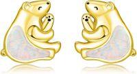 wholesale 925 Sterling Silver Mother & Baby Polar Bear Opal Stud Earrings for Women - Animal  Idea-Gold