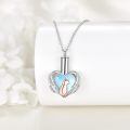 wholesale 925 Sterling Silver Heart Cat Shape Blue Opal Stone Pet Ashes Keepsake Cremation Jewelry Urn Necklace Memorial Pendant for Women and Men-0-4