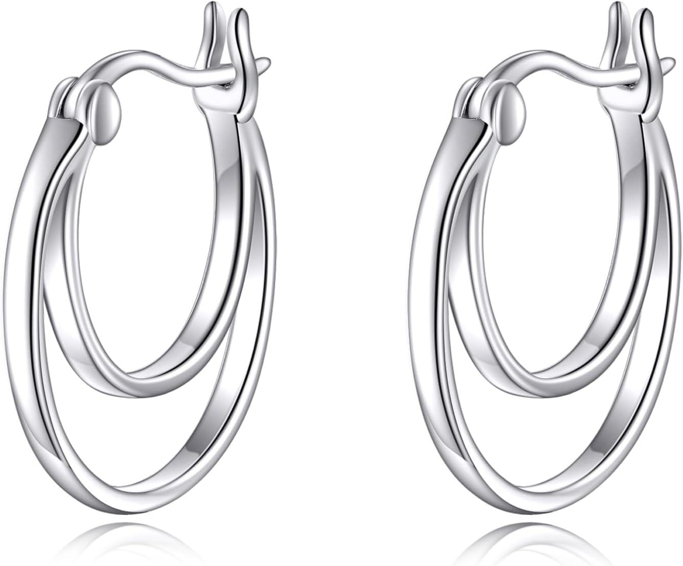 Sterling Silver Circle Double Hoop Earrings Endless Layered Hoops Christmas Jewelry Gifts for Women-0-0