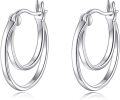wholesale 925 Sterling Silver Round Double Hoop Earrings Minimalist Layered Circles Holiday Gift for Her-0-0