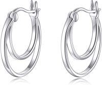 wholesale 925 Sterling Silver Round Double Hoop Earrings Minimalist Layered Circles Holiday Gift for Her-Hoop earrings-double hoop