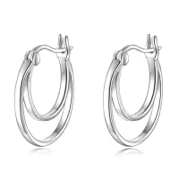 wholesale 925 Sterling Silver Round Double Hoop Earrings Wholesale Minimalist Layered Circles Holiday Gift for Her-Hoop earrings-double hoop