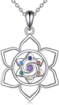 wholesale 925 Sterling Silver Chakra Healing Crystal Angel Tree of Life Lotus Dragonfly Pendant Necklaces Gifts for Women-C-Lotus