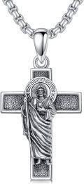 wholesale 925 Sterling Silver Saint Medal Cross Pendant Necklaces with Jesus Figure Religious Protection Charm Jewelry for Men Women Boys Girls Gift-0-0