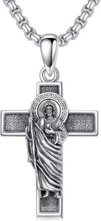 wholesale 925 Sterling Silver Saint Medal Cross Pendant Necklaces with Jesus Figure Religious Protection Charm Jewelry for Men Women Boys Girls Gift-St Jude