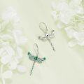 wholesale 925 Sterling Silver Green Emerald Dragonfly Drop Earrings for Women Girls  4cm Long-0-4