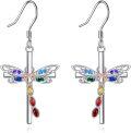 wholesale 925 Sterling Silver Dragonfly Rainbow Gemstone Drop Dangle Hook Earrings for Women Girls Gift Set of 3 Pairs-0-1