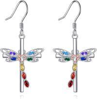 wholesale 925 Sterling Silver Dragonfly 7 Chakra Colorful CZ Drop Dangle Hook Earrings for Women Girls Gift Set-Cross Dragonfly