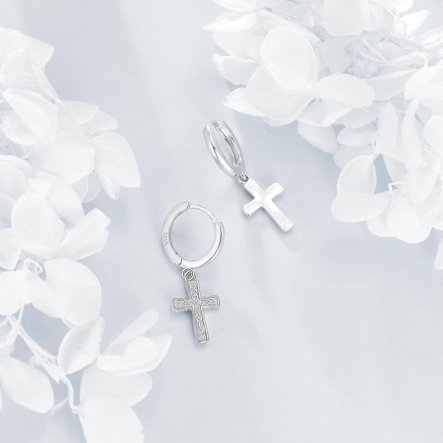 Sterling Silver Dangle Drop Cross Hoop Huggie Earrings Jewelry Gifts for Women-0-4
