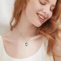 wholesale 925 Sterling Silver Phoenix Moon Pendant Necklace with Black Crystal Stone and Crescent Design-0-2