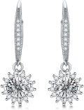 wholesale 925 Sterling Silver Moissanite Sunflower Leverback Earrings, 1.0ct D Color SI1, Sparkling Round Cut-0-3