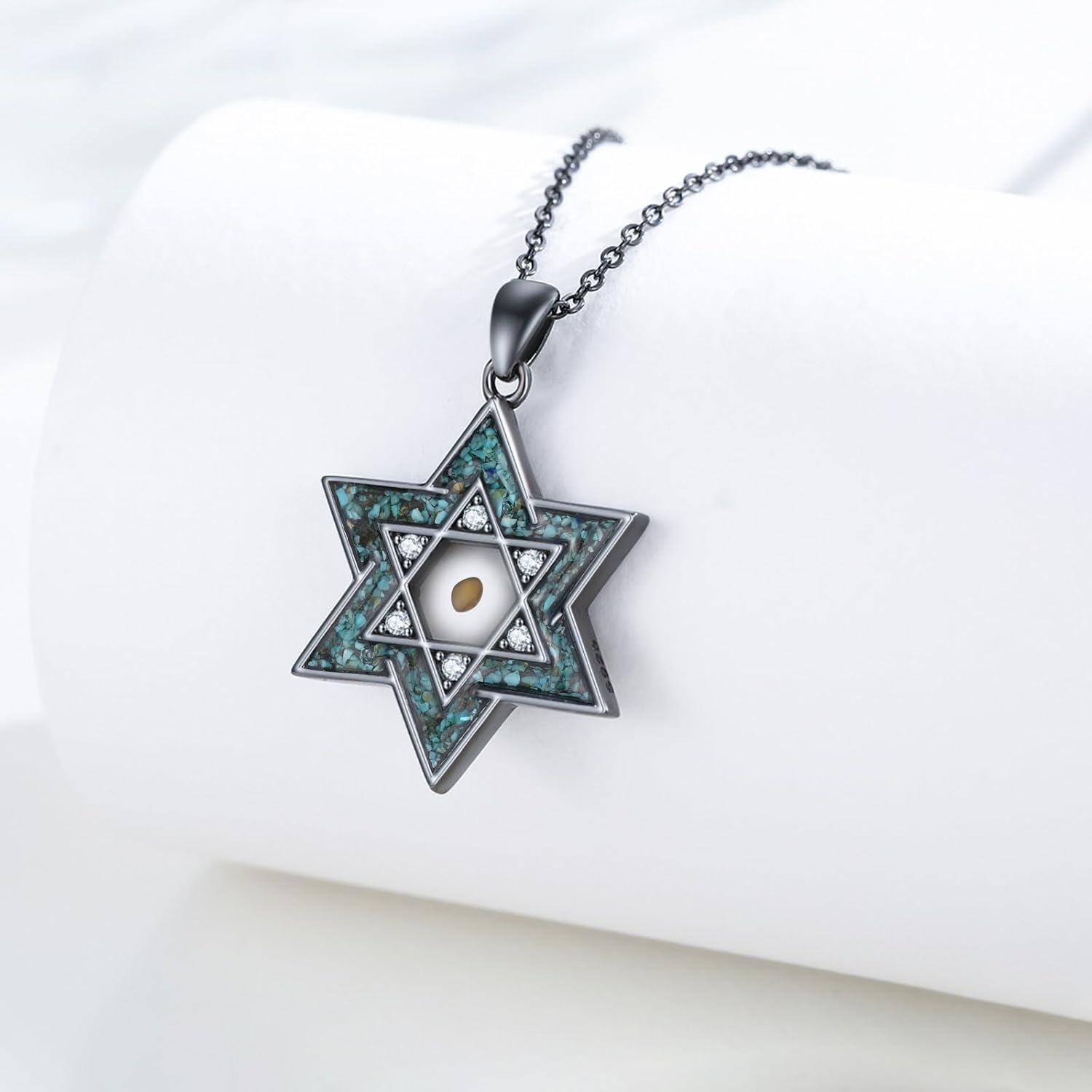 Sterling Silver Black Turquoise Star of David Pendant Necklace Jewish Jewelry Gifts for Women-0-2