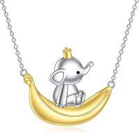 wholesale 925 Sterling Silver Elephant on Banana Pendant Necklace for Women and Girls-Elephant Necklace