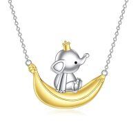wholesale 925 Sterling Silver Elephant on Banana Pendant Necklace for Women and Girls-Elephant Necklace