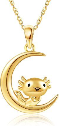 wholesale 14K Gold Axolotl on Crescent Moon Charm Necklace for Women Girls-K-Axolotl