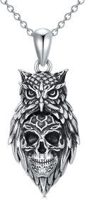 wholesale 925 Sterling Silver Skull Owl Pendant Necklace Gothic Jewelry for Men Women-0-0