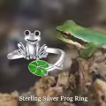 TOUPOP Sterling Silver White Gold Plated Cubic Zirconia Adjustable Frog Ring-0-1