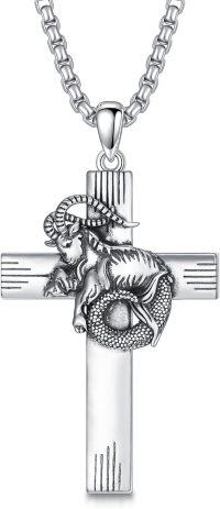 wholesale Sterling Silver Cross Pendant Necklace for Women Men Religious Jewelry Gift for Christmas Birthday Mothers Day-01-04-Capricorn