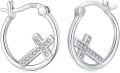 wholesale 925 Sterling Silver Cross Hoop Earrings with Cubic Zirconia - Religious  for Women-0-0