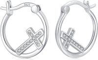 wholesale 925 Sterling Silver Cross Hoop Earrings with Cubic Zirconia - Religious  for Women-Cubic Zirconia Cross