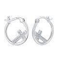 wholesale 925 Sterling Silver Cross Hoop Earrings with Cubic Zirconia - Religious  for Women-0-0