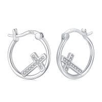 wholesale 925 Sterling Silver Cross Hoop Earrings with Cubic Zirconia - Religious  for Women-Cubic Zirconia Cross