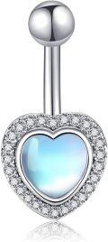 wholesale 925 Sterling Silver Moonstone & CZ Daisy Belly Ring – Elegant 10mm-11mm Heart Design for Daily, Beach, Party – Hypoallergenic, Gift Ready-0-0