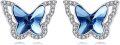 wholesale 925 Sterling Silver Blue Butterfly Stud Earrings with Austrian Crystals Gift for Women-0-0