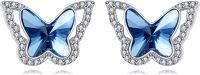 wholesale 925 Sterling Silver Blue Butterfly Stud Earrings with Austrian Crystals Gift for Women-Blue
