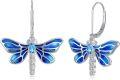 wholesale 925 Sterling Silver Blue Enamel Dragonfly Leverback Drop Dangle Earrings for Women-0-5