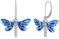 wholesale Sterling Silver Gemstone Dragonfly Leverback Drop Dangle Earrings for Women-Swiss Blue Topaz