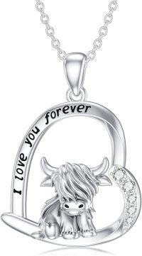 wholesale Sterling Silver Highland Cow Birthstone Necklace Jewelry Gifts for Women Girls-8-1-Heart Shaped-8-1-Heart Shaped