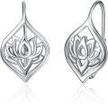 wholesale 925 Sterling Silver 925 Lotus Flower Leverback Dangle Drop Hoop Earrings for Women s-0-0