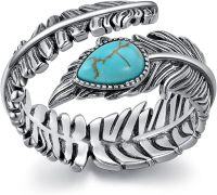 wholesale  Sterling Silver Turquoise Moonstone Feather Ring Adjustable Navajo Jewelry Gift -Turquoise