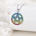 wholesale 925 Sterling Silver Rainbow Enamel Pentacle Triquetra Pendant Necklace for Women-0-3